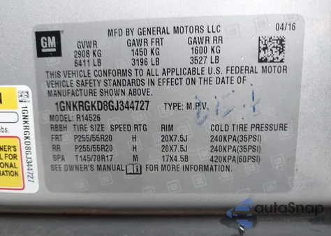 2016 Chevrolet Traverse 1Lt z USA, uszkodzony, nr VIN 1GNKRGKD8GJ344727